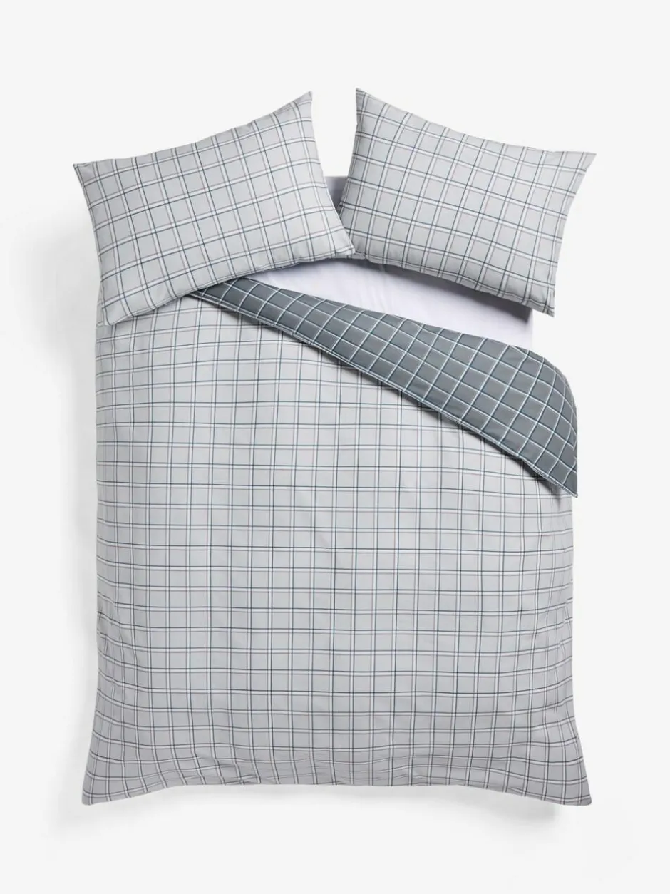 Next Grey Reversible Check Duvet Cover and Pillowcase Set Outlet