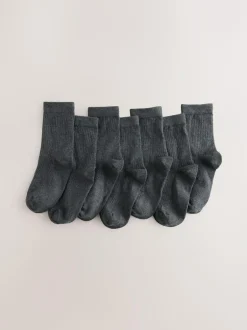 Next Ribbed Cotton Rich Socks 7 Pack Grey Outlet