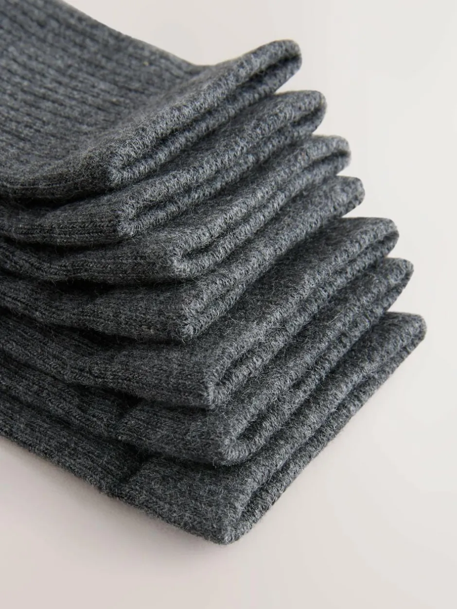 Next Ribbed Cotton Rich Socks 7 Pack Grey Outlet
