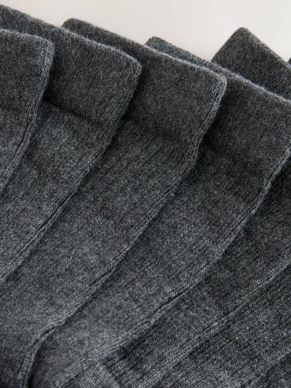 Next Ribbed Cotton Rich Socks 7 Pack Grey Outlet
