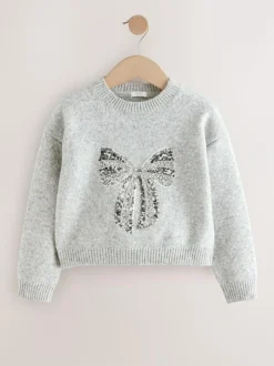 Next Grey Sequin Bow Jumper (3-16yrs) Online