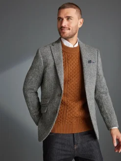 Next Signature Harris Tweed British Wool Blazer Grey Best