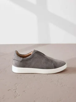 Next Signature Premium Leather Laceless Slip-On Trainers Grey Sale
