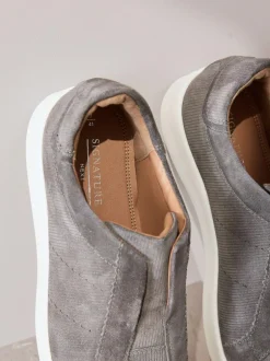 Next Signature Premium Leather Laceless Slip-On Trainers Grey Sale