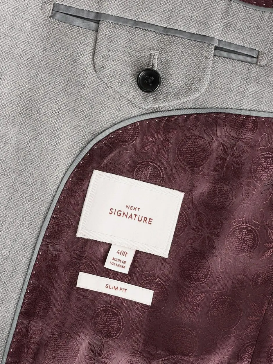 Next Slim Fit Signature Tollegno Italian Wool Textured Suit Jacket Grey Online