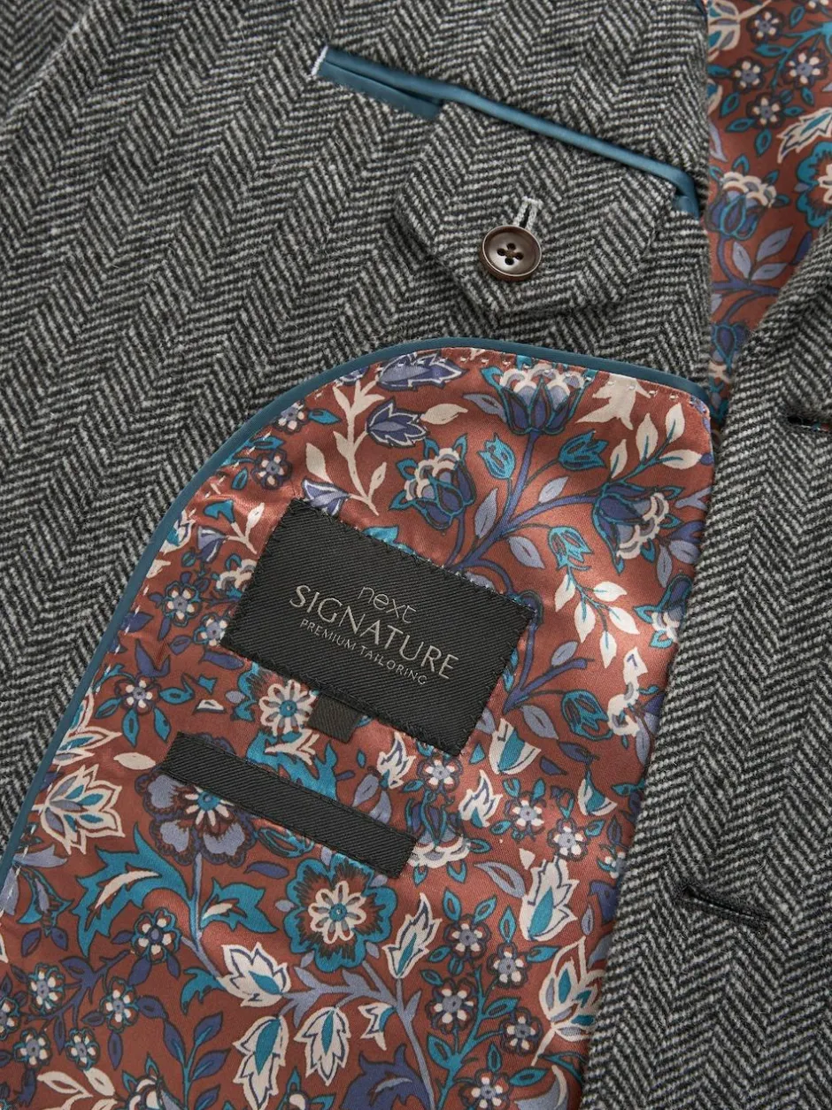 Next Slim Fit Signature Wool Blend Herringbone Nova Fides Blazer Grey Best