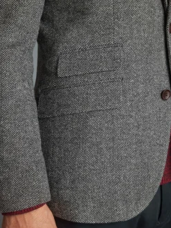 Next Slim Fit Signature Wool Blend Herringbone Nova Fides Blazer Grey Best
