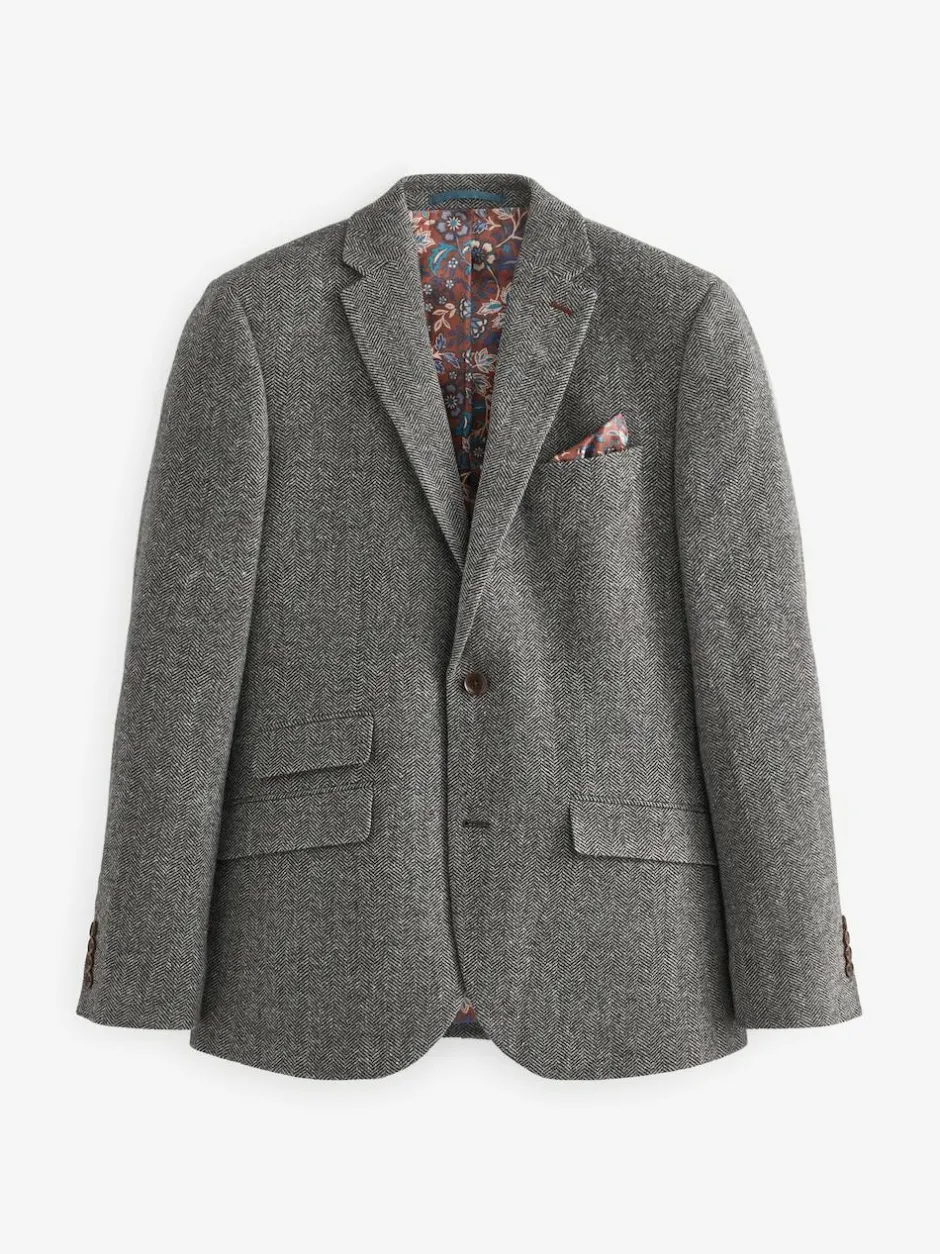 Next Slim Fit Signature Wool Blend Herringbone Nova Fides Blazer Grey Best