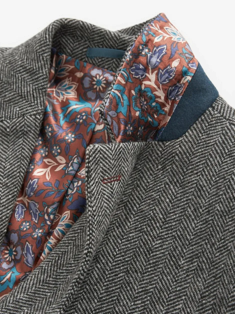 Next Slim Fit Signature Wool Blend Herringbone Nova Fides Blazer Grey Best