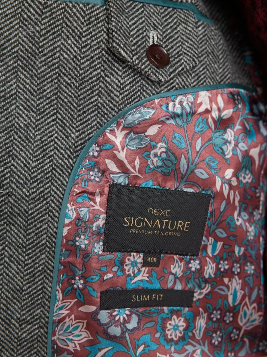Next Slim Fit Signature Wool Blend Herringbone Nova Fides Blazer Grey Best