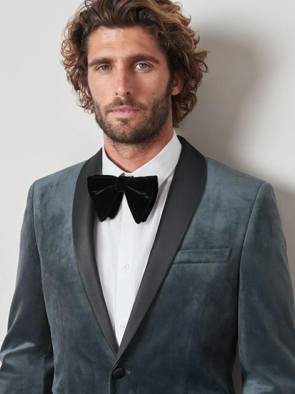 Next Slim Fit Velvet Blazer Grey