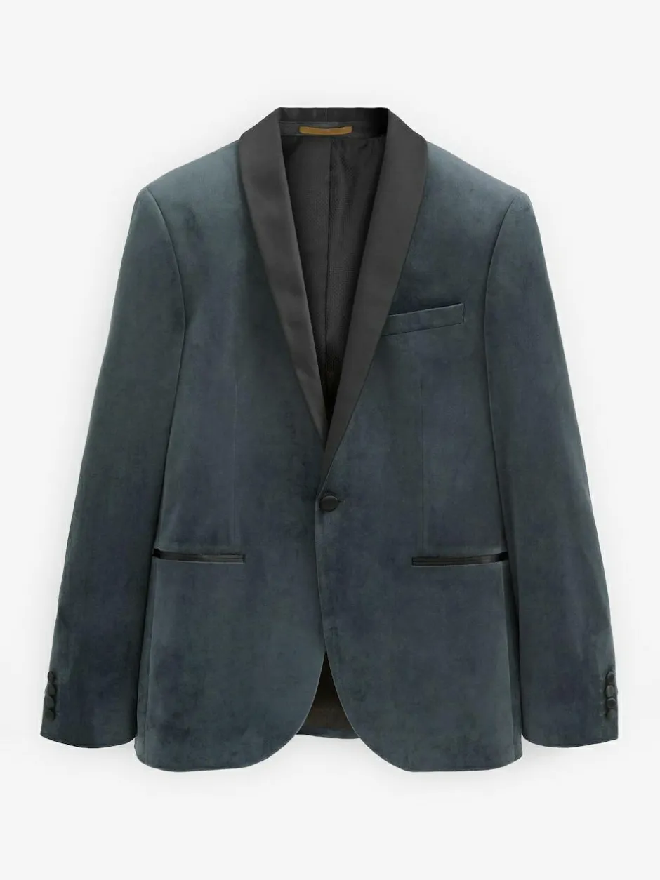 Next Slim Fit Velvet Blazer Grey