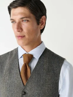 Next Grey Slim Fit Wool Blend Herringbone Stripe Suit Waistcoat New