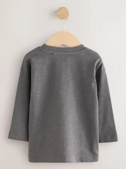 Next Grey Slogan Long Sleeves Semi Plain T-Shirt (3mths-7yrs) Discount