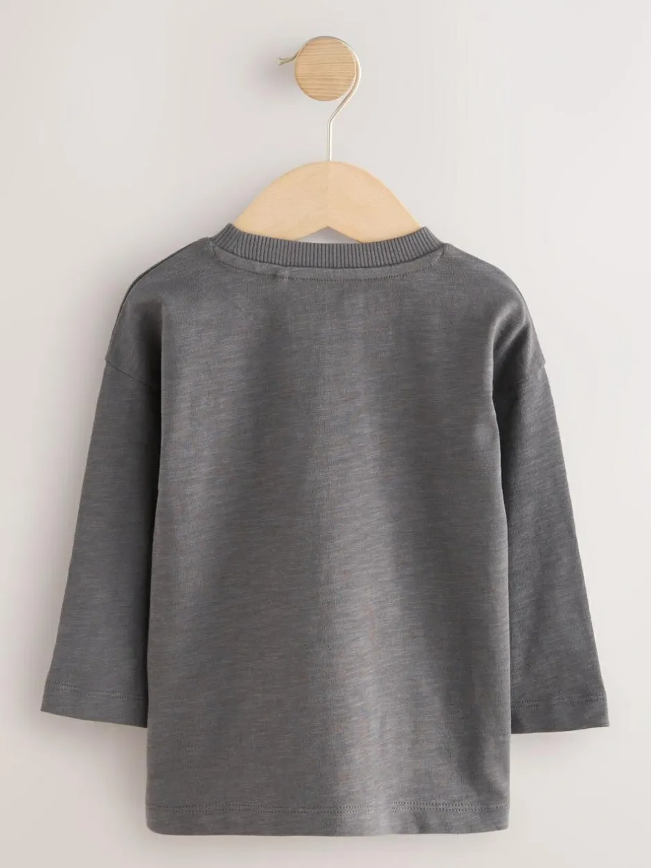 Next Grey Slogan Long Sleeves Semi Plain T-Shirt (3mths-7yrs) Discount