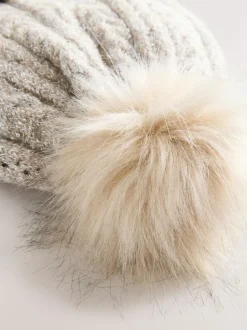 Next Grey Sparkle Knitted Pom Hat New