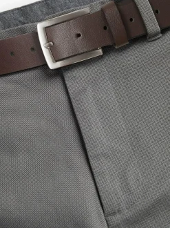 Next Straight Fit Printed Belted Soft Touch Chino Trousers Grey
