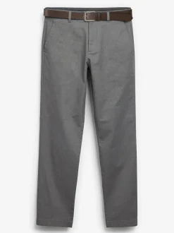 Next Straight Fit Printed Belted Soft Touch Chino Trousers Grey
