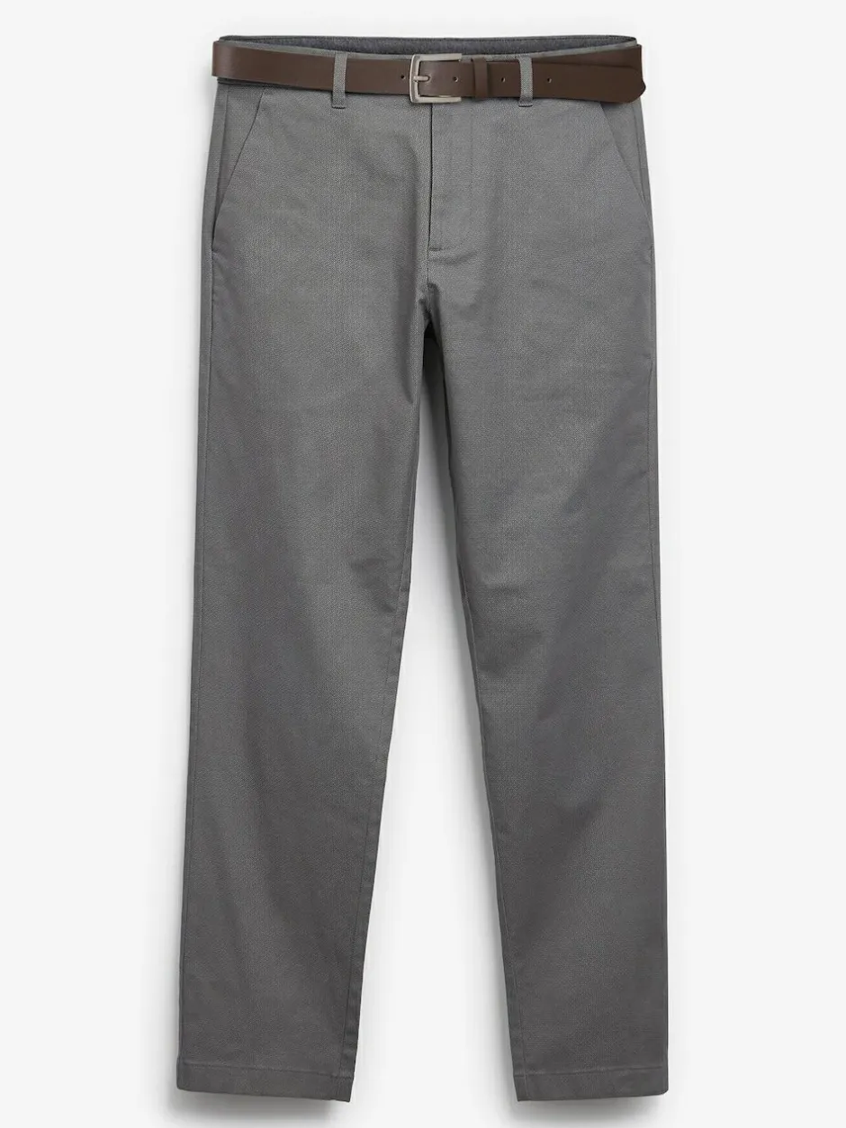 Next Straight Fit Printed Belted Soft Touch Chino Trousers Grey