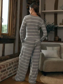 Next Cosy Long Sleeve Pyjamas Grey Stripe