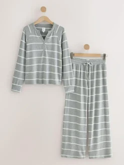 Next Cosy Long Sleeve Pyjamas Grey Stripe