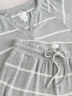Next Cosy Long Sleeve Pyjamas Grey Stripe