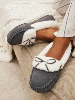 Next Grey Suede Moccasin Slippers