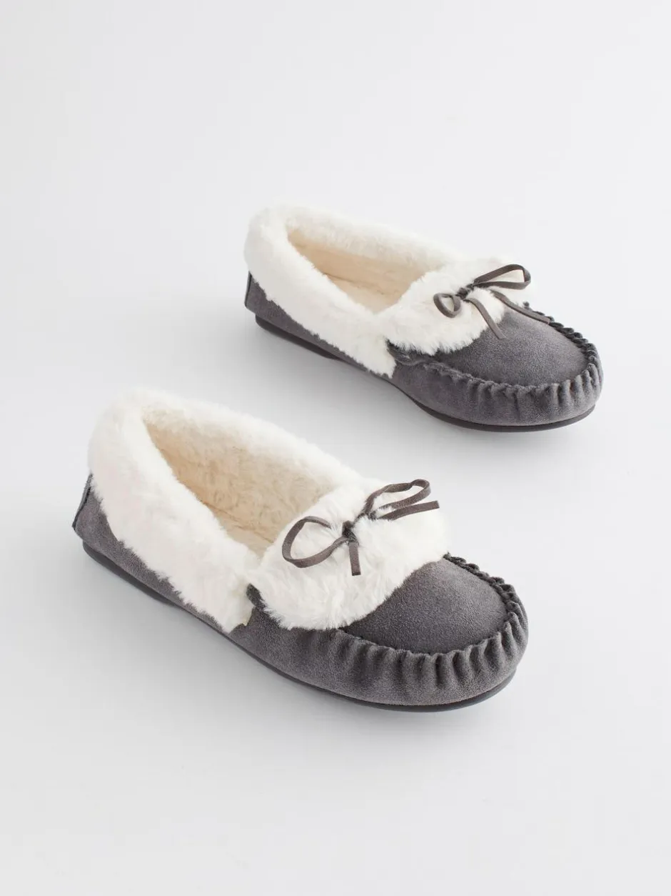 Next Grey Suede Moccasin Slippers