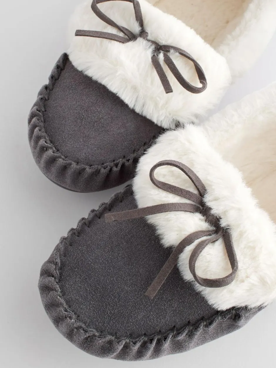 Next Grey Suede Moccasin Slippers
