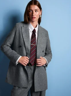 Next Tabitha Simmons X Wool Blend Double Breasted Blazer Grey New