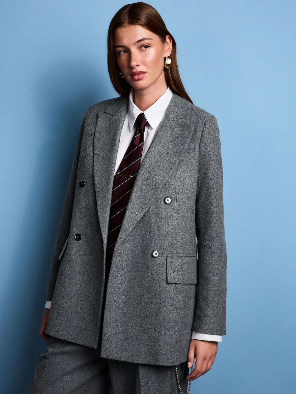 Next Tabitha Simmons X Wool Blend Double Breasted Blazer Grey New