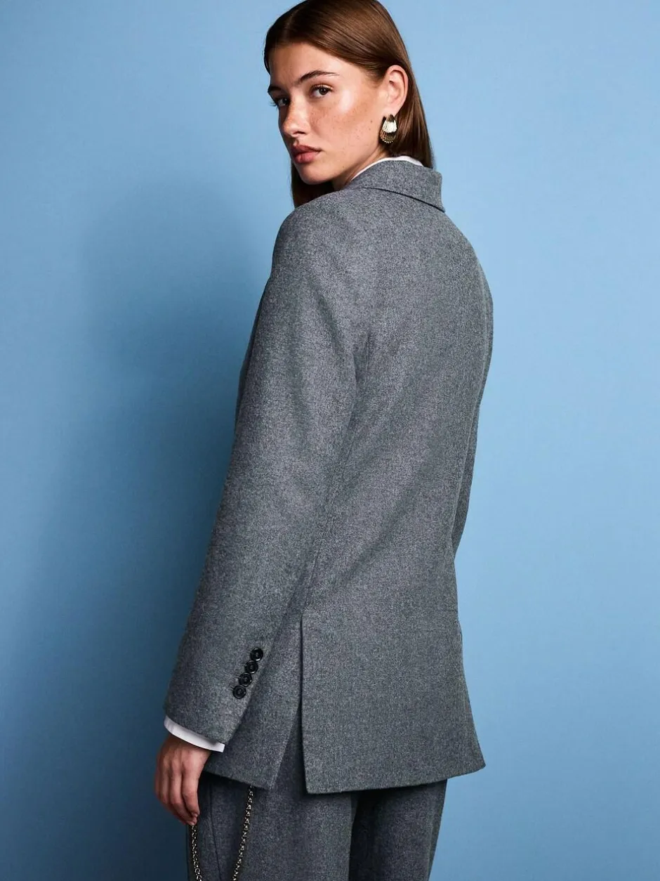 Next Tabitha Simmons X Wool Blend Double Breasted Blazer Grey New