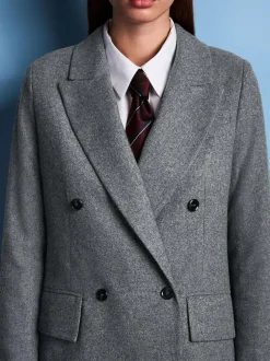 Next Tabitha Simmons X Wool Blend Double Breasted Blazer Grey New
