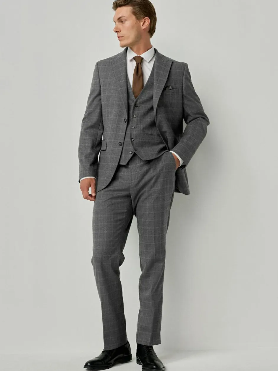 Next Grey Tailored Fit Check Flannel Suit Jacket Hot