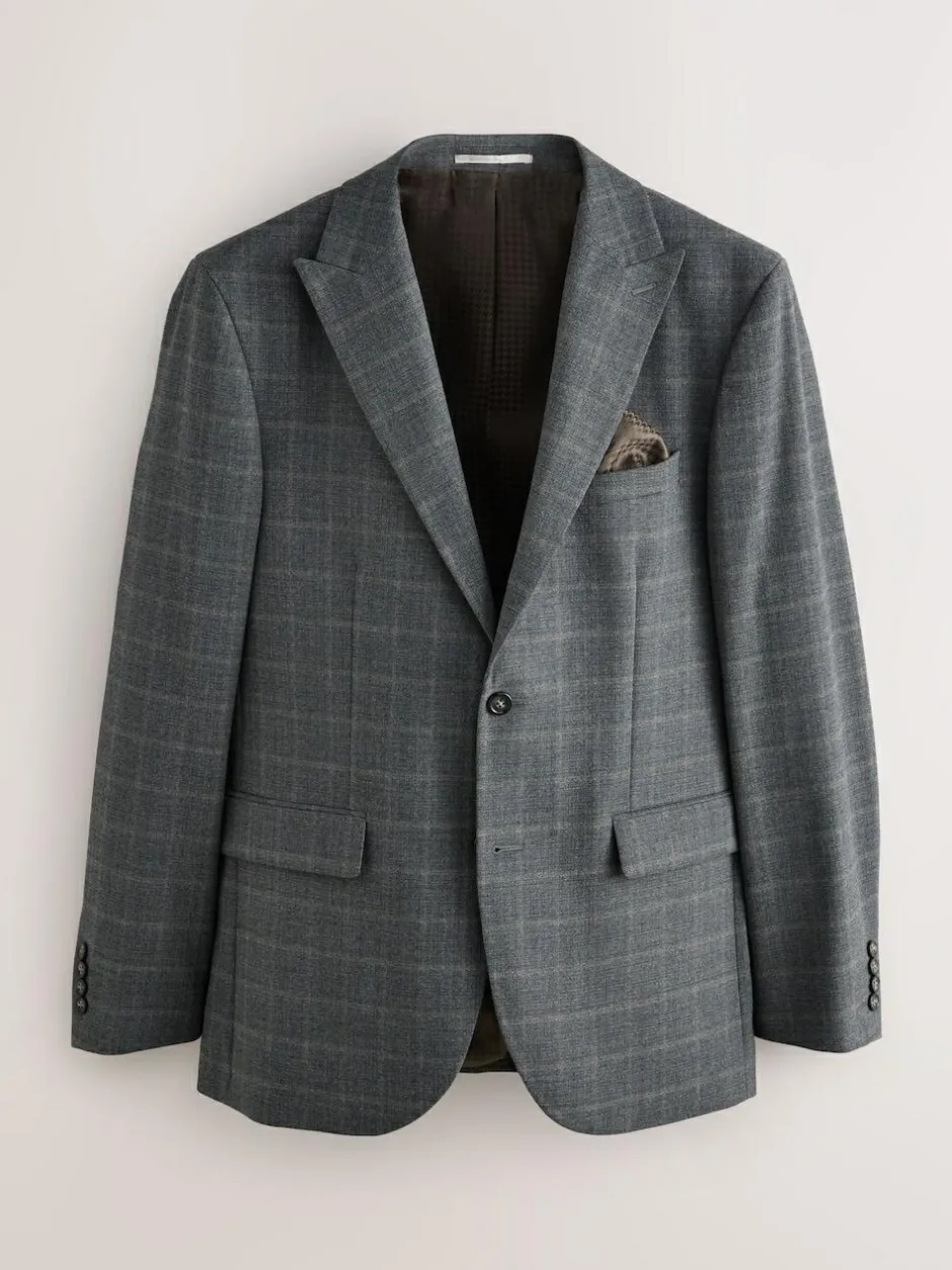 Next Grey Tailored Fit Check Flannel Suit Jacket Hot