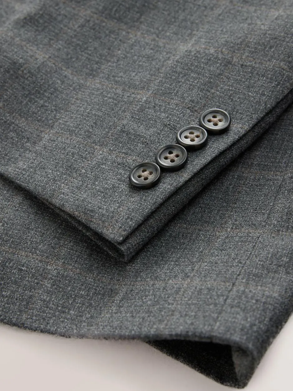 Next Grey Tailored Fit Check Flannel Suit Jacket Hot