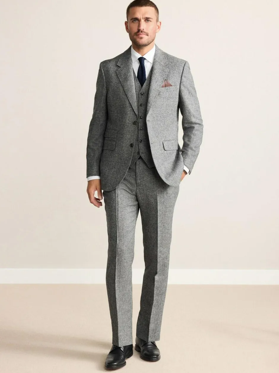 Next Tailored Fit Signature Abraham Moon 100% British Wool Donegal Suit Trousers Grey Clearance