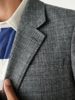 Next Grey Tailored Fit Wool Blend Check Texture Suit Jacket New