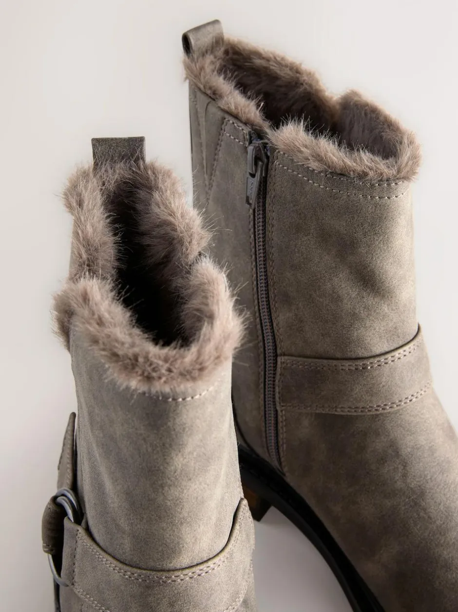 Next Forever Comfort® Faux Fur Hardware Ankle Boots Grey Textured Best