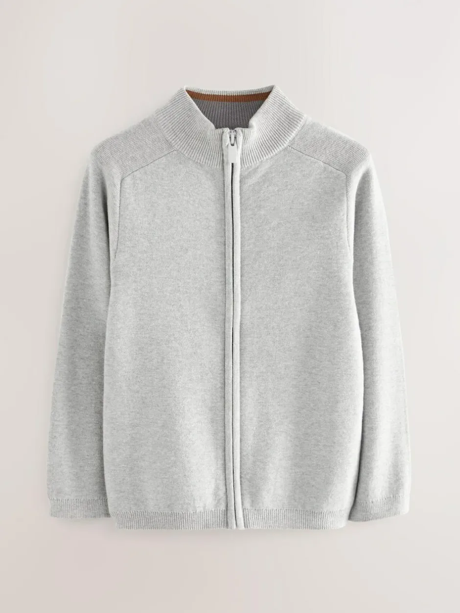 Next Grey Zip Through Knitted Cardigan (3-16yrs) New