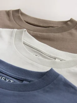Next Graphic Long Sleeve T-Shirts 3 Pack (3-16yrs) Grey/Blue/Brown Embroidery