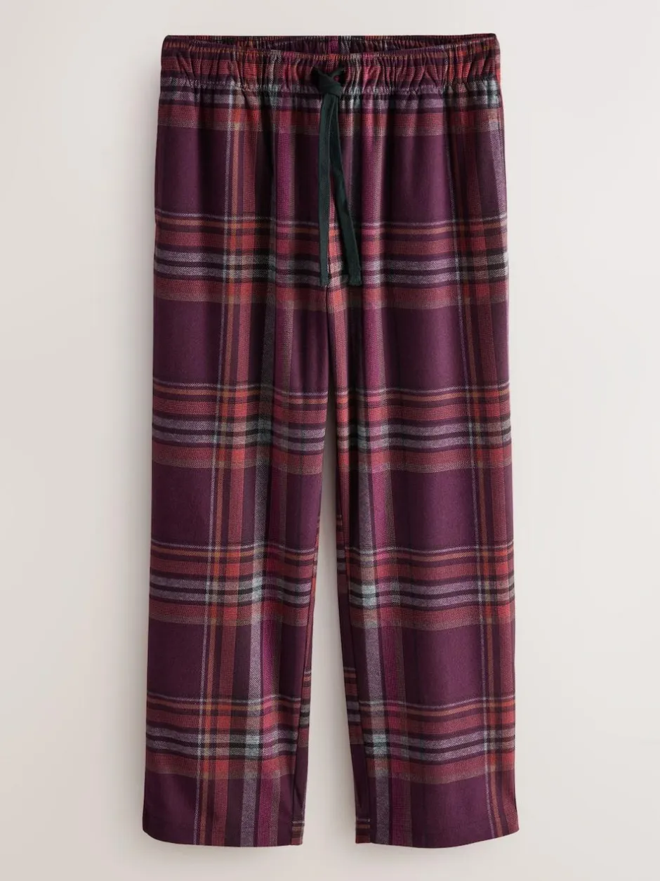 Next Motionflex Cosy Short Sleeve Pyjamas Set Grey/Burgundy Red Check New