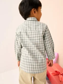 Next Grey/Ecru Long Sleeve All Over Embroidery Gingham Check Christmas Shirt (3mths-7yrs) New