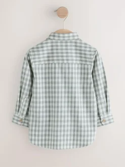 Next Grey/Ecru Long Sleeve All Over Embroidery Gingham Check Christmas Shirt (3mths-7yrs) New