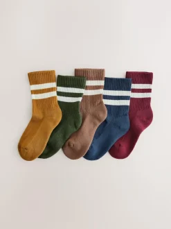 Next Grey/Navy Blue Cushioned Footbed Cotton Rich Ribbed Tipped Socks 5 Pack New