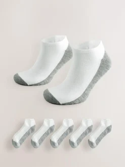 Next 5 Pack Cushioned Trainers Socks Grey/White Outlet
