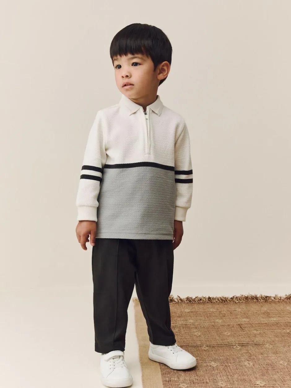 Next Long Sleeve Polo Shirt And Joggers Set (3mths-7yrs) Grey/White Zip Sale