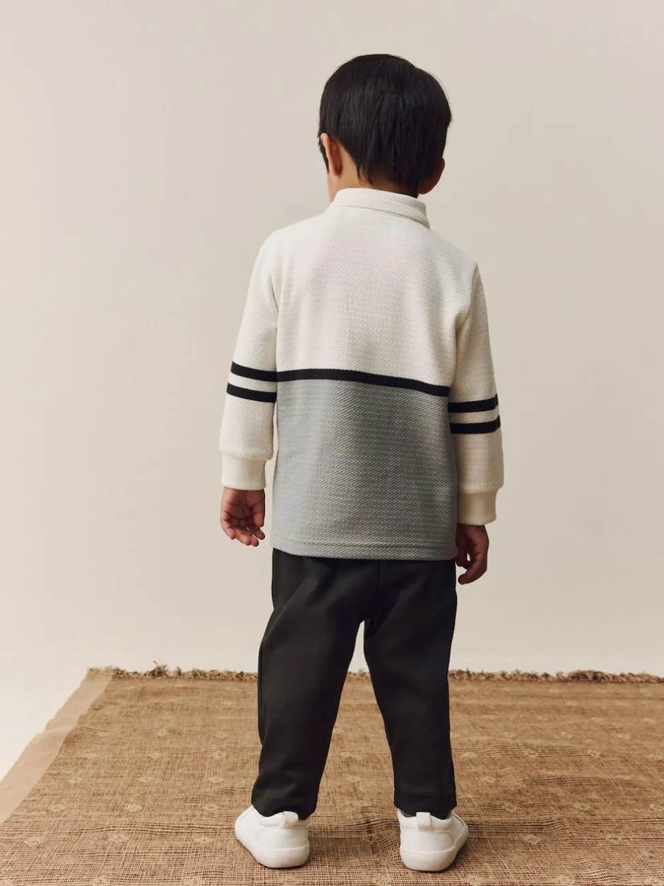Next Long Sleeve Polo Shirt And Joggers Set (3mths-7yrs) Grey/White Zip Sale