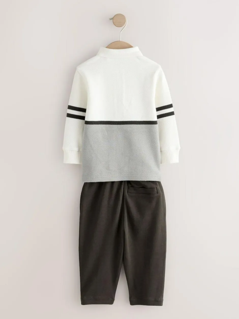 Next Long Sleeve Polo Shirt And Joggers Set (3mths-7yrs) Grey/White Zip Sale