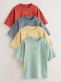 Next Short Sleeve Logo Chest Graphic T-Shirts 4 Pack (3-16yrs) Grey/Yellow/Mineral/Red New